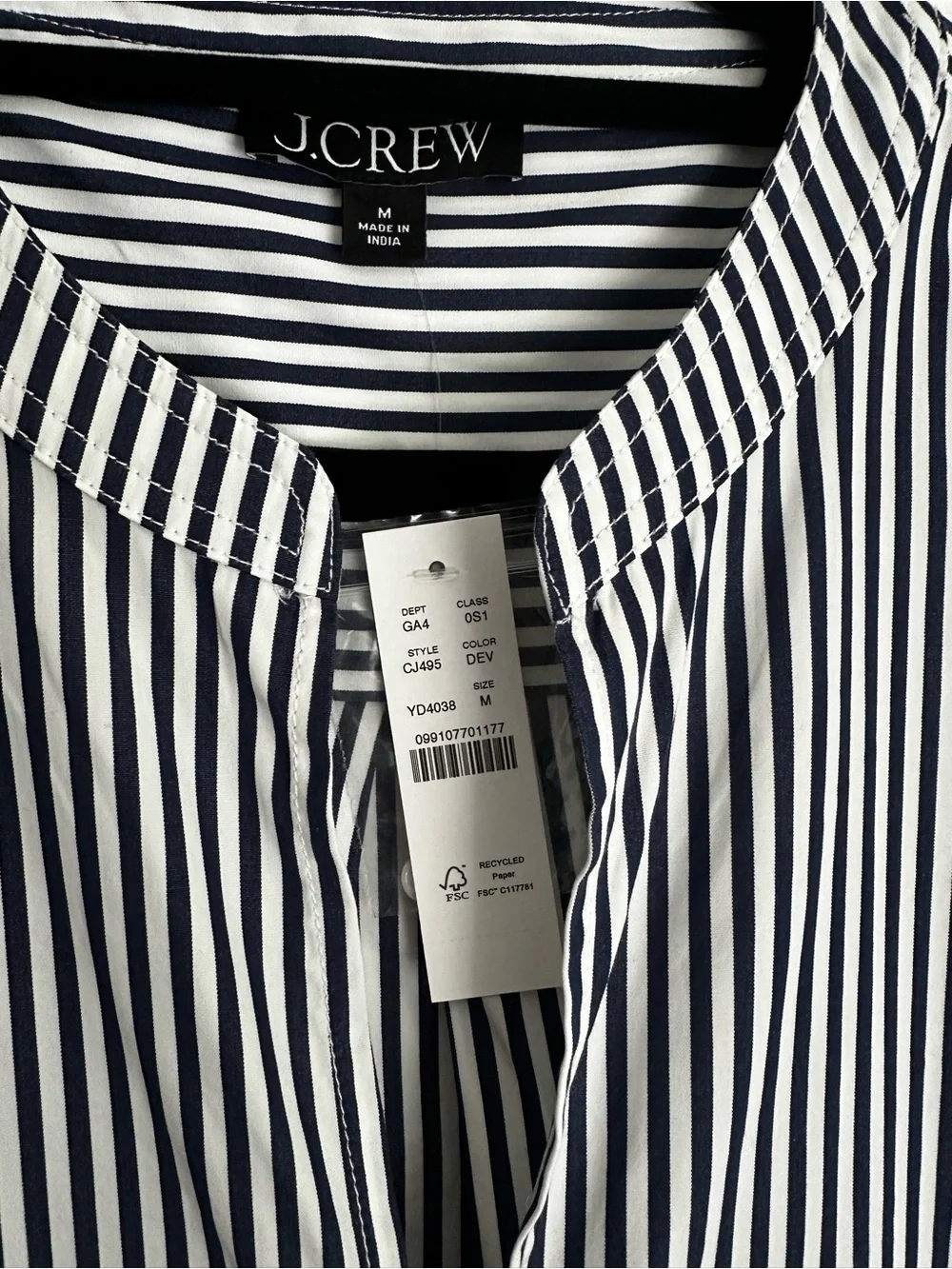 J. Crew Navy and White Striped Collarless Shirt - Picture 2 of 7
